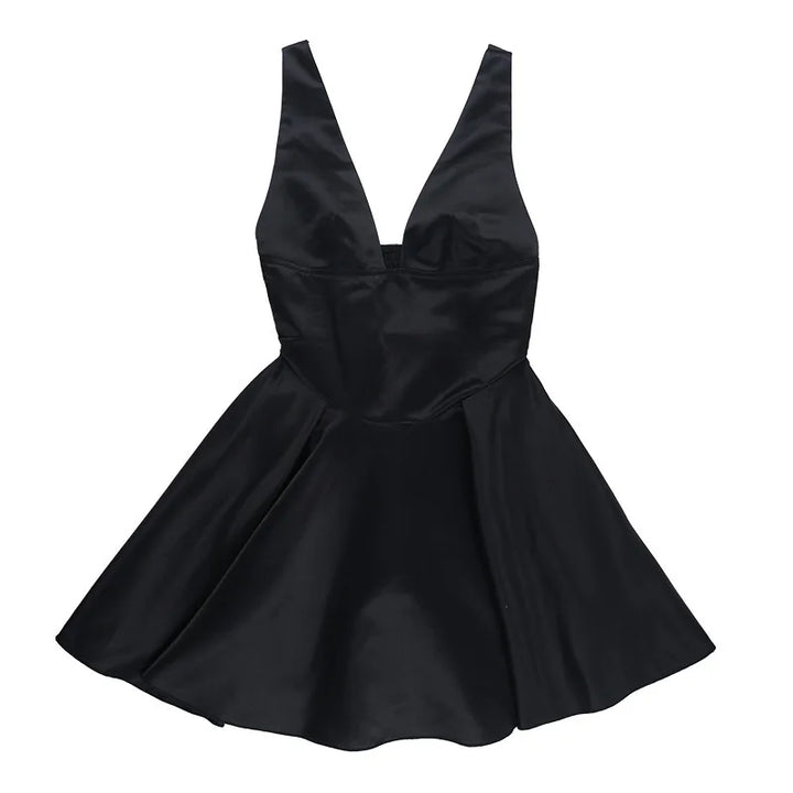 Fitted satin mini dress with waist detail in A-line shape - Dulce