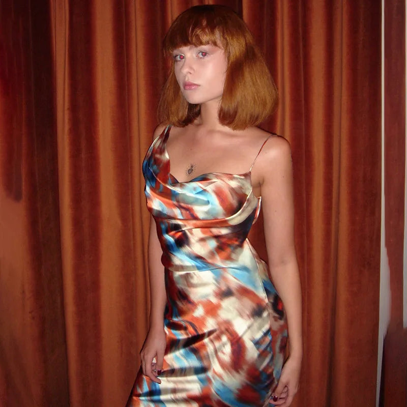 Colorful Satin Maxi Dress - Skylar