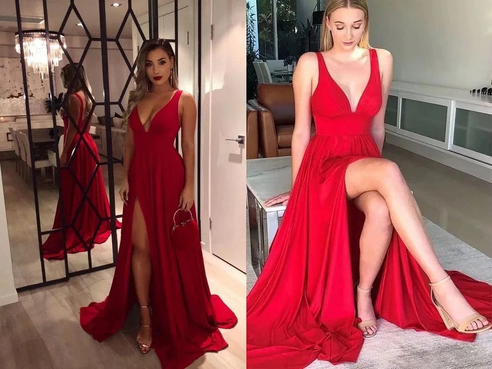 Elegant Maxi Dress with Slit, V-Neck, and Open Back - Noya Lee
