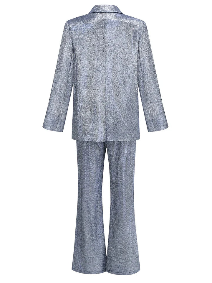 Three-Piece Glitter Suit with Bra, Blazer, and High-Waisted Pedal Pusher Pants - Glory