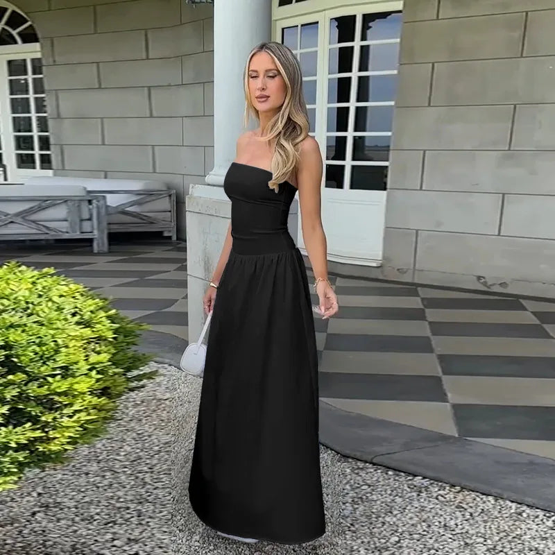 Strapless Maxi Dress with Pockets and A-Line Cut - Indy