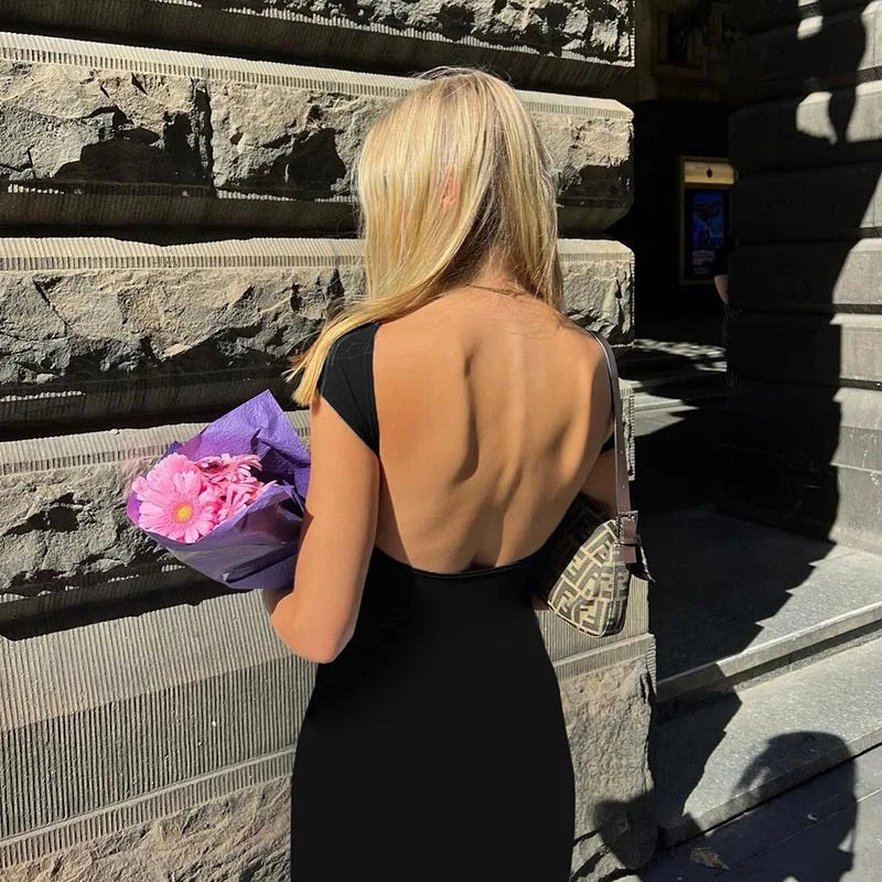Fitted Maxi Dress with Open Back - Elia