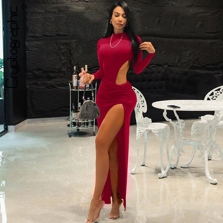 Maxi Dress with Waist Cutout and Deep Slit - Glinda