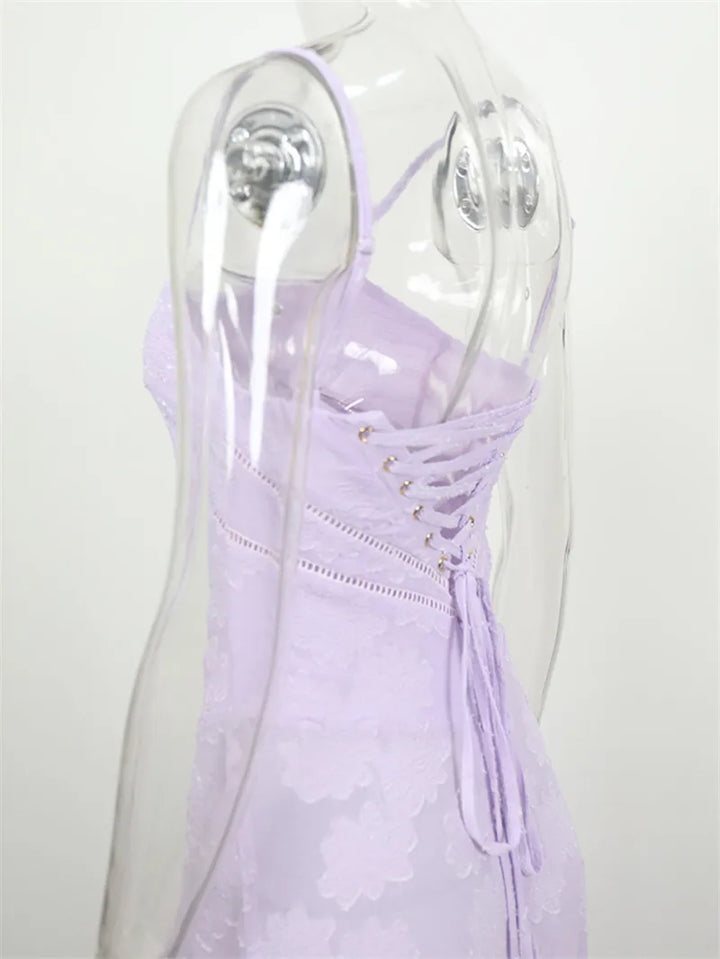 Maxi Dress with Floral Embroidery, Back Tie for Waist Fit - Millie