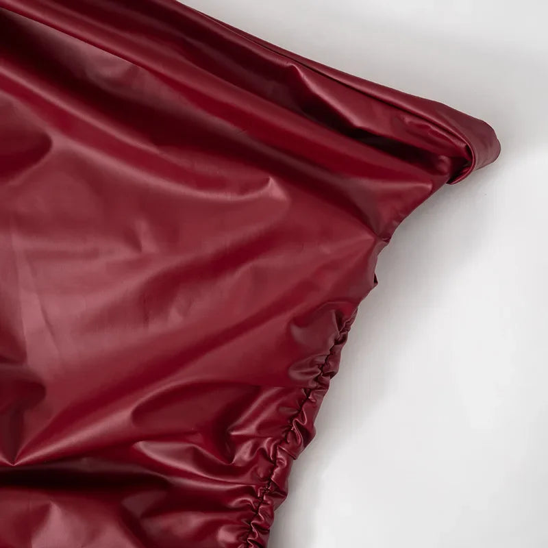 Mini faux leather dress with pleats and off-shoulder design - Meri