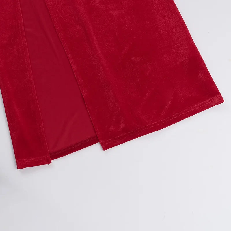 Velvet Maxi Dress with Slit Design - Prague