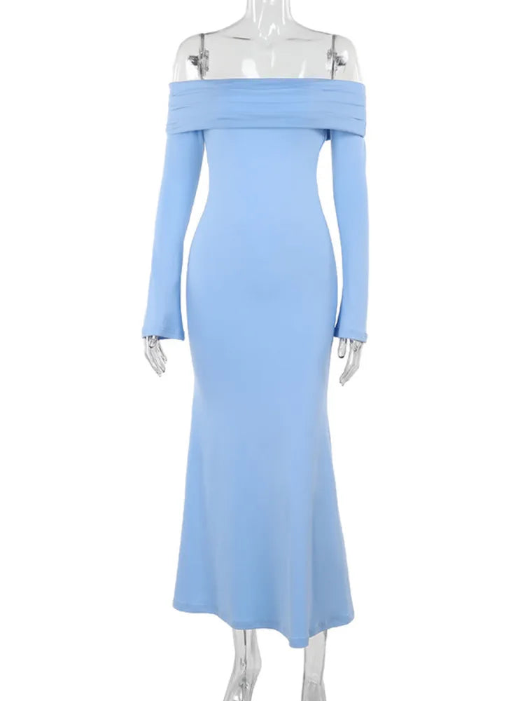 Off-Shoulder Maxi Dress with Open Back - GIZEL