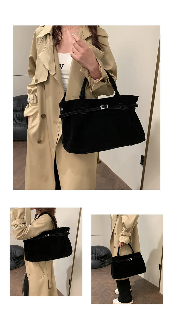 תיק זמש בעיצוב וינטג' בעיטור חגורה