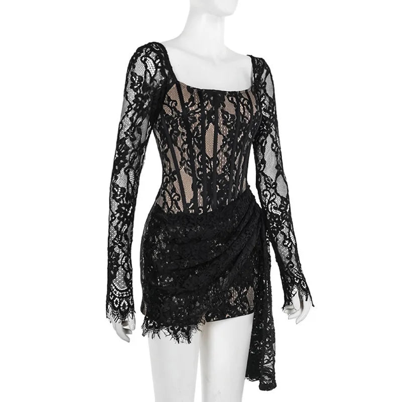 Lace mini dress with corset design - Ella Lee