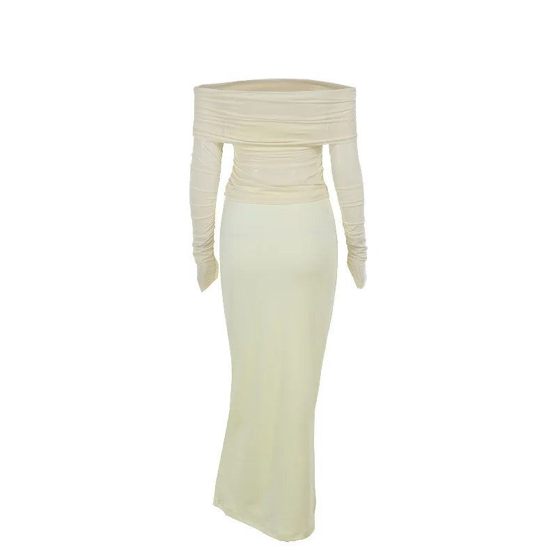 Two-piece set: maxi skirt and off-shoulder mesh top - Blina