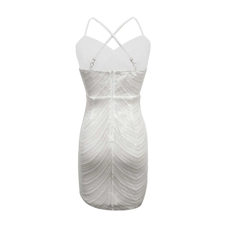 White Mini Dress with Shiny Silver Sequin Decoration - Jill