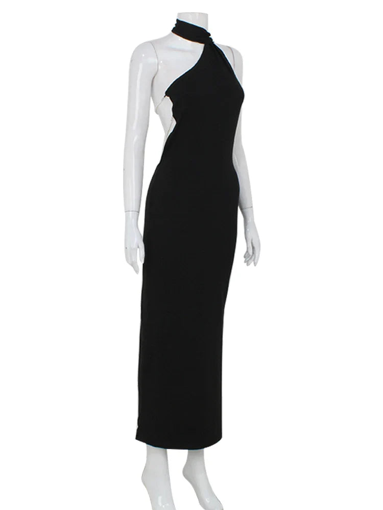Maxi Dress with Chain Detail on Back and Neck Tie - Annalise