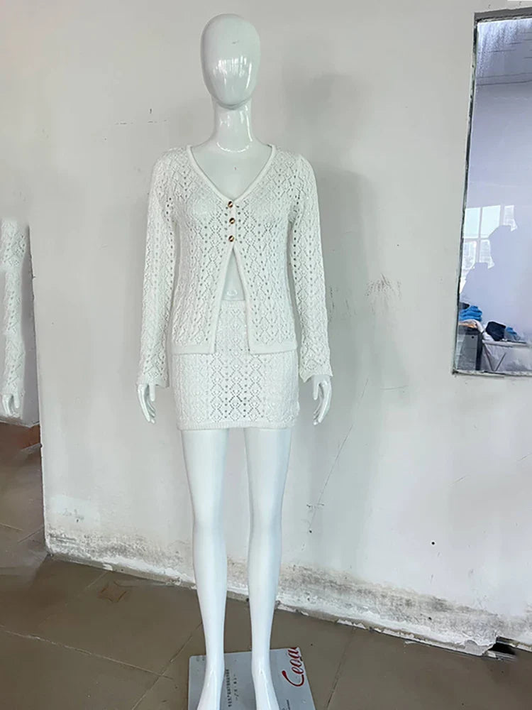 Two-piece crochet set: skirt and button-up top - Dominic