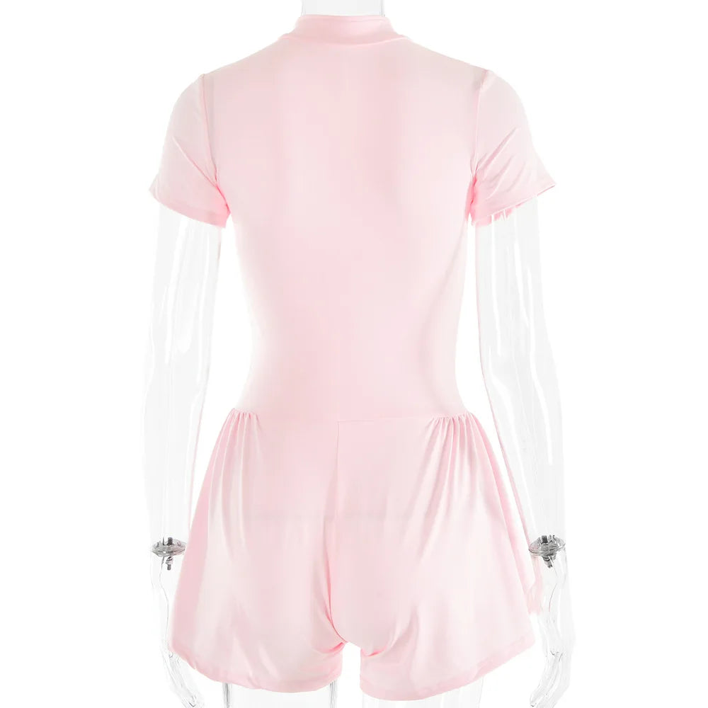 Short Sporty Jumpsuit with Corset Cut and Front Zipper Closure - Averie