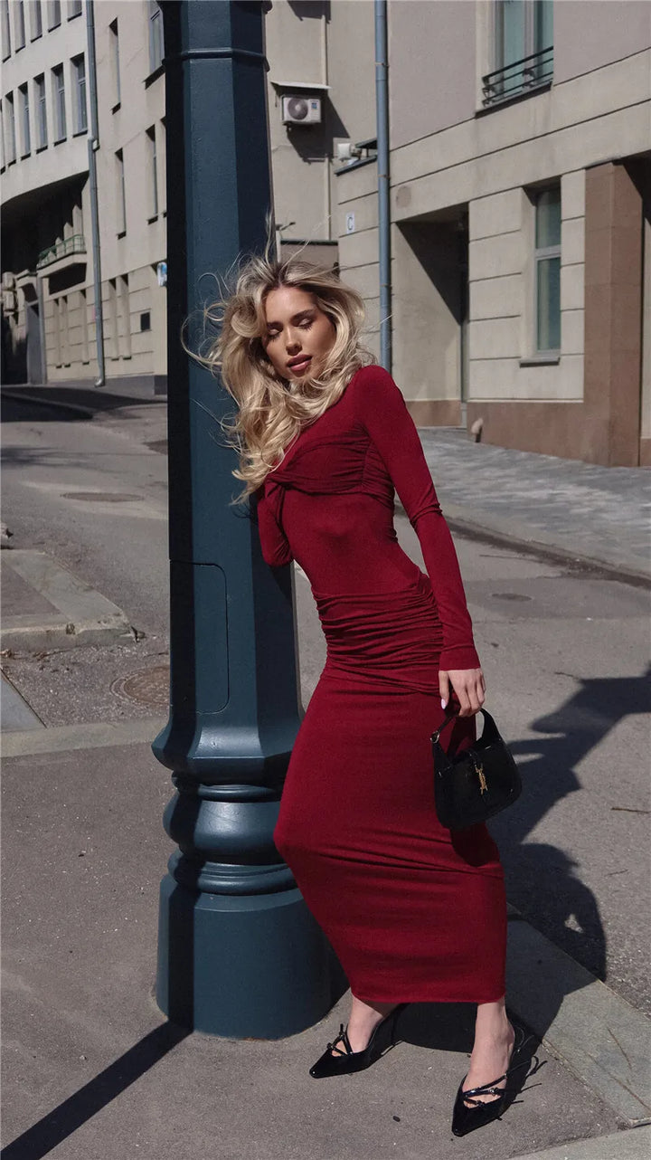 Fitted Maxi Dress with Ruching Design - Lin