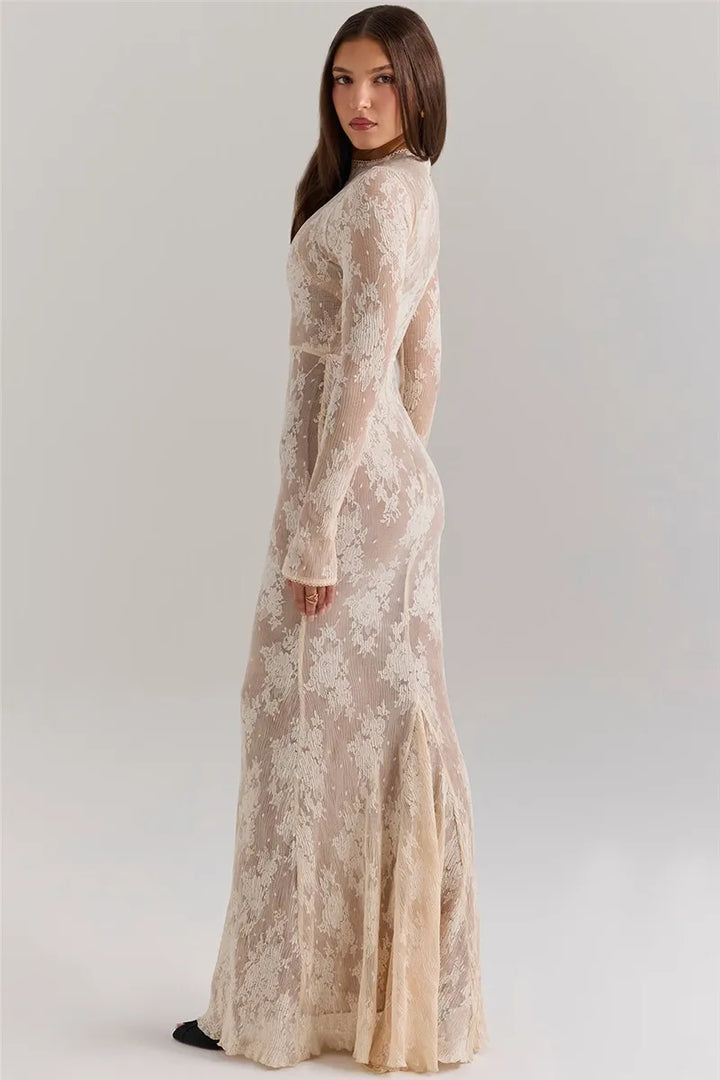 Modest maxi lace dress with opaque lining - Arbel