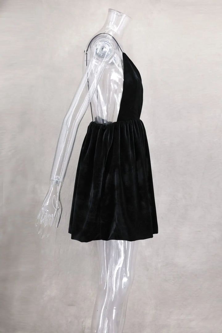 Velvet Mini Balloon Dress with Open Back - Myla