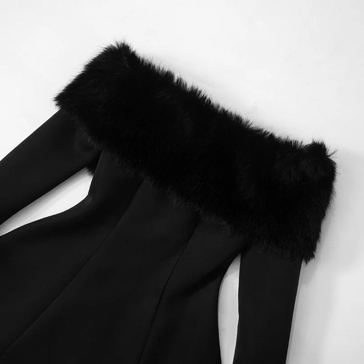 Off-shoulder A-line mini dress with feather fur detail - Ira