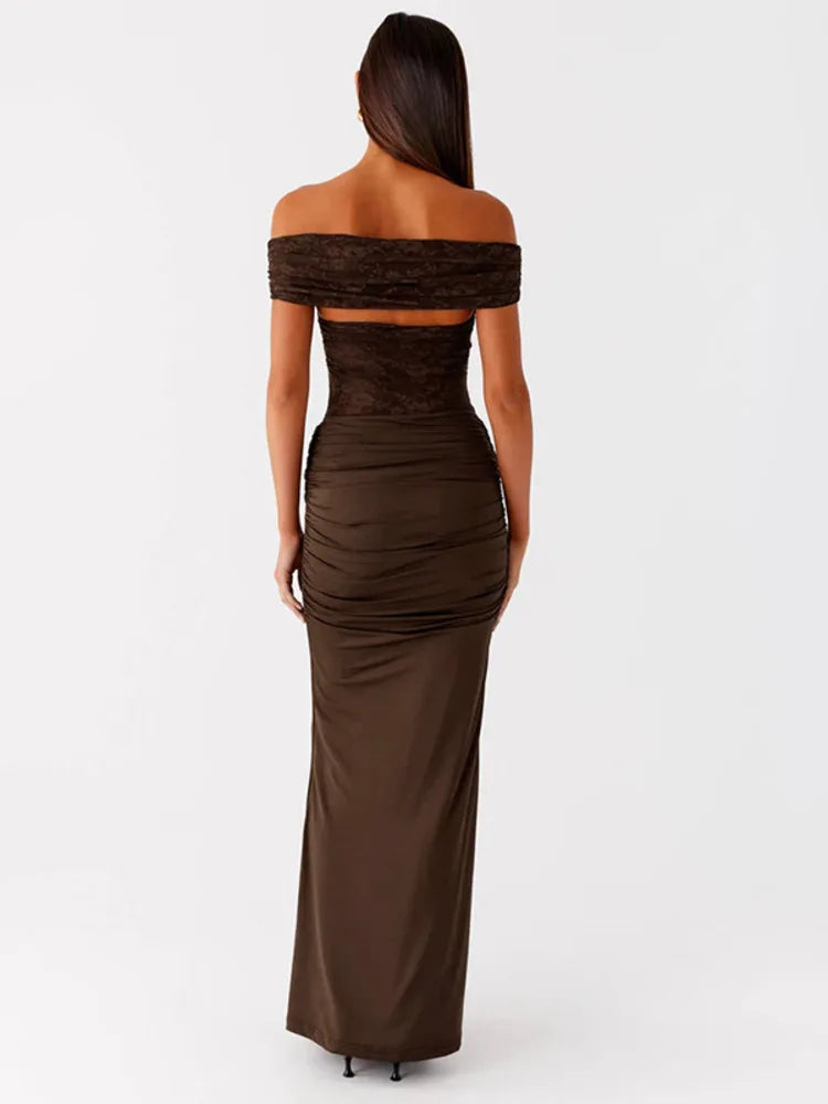 Maxi off-shoulder dress with lace design - LINI