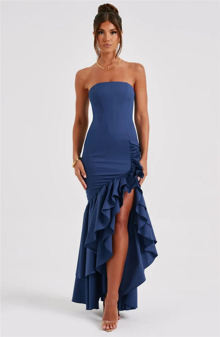 Maxi strapless ruffled dress with slit design - Rita