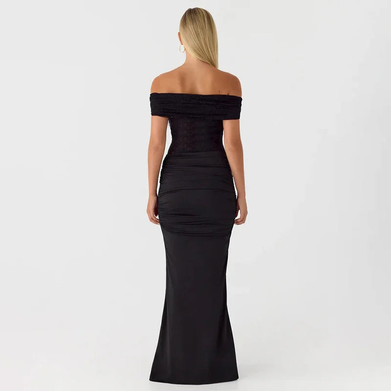 Maxi off-shoulder dress with lace design - LINI