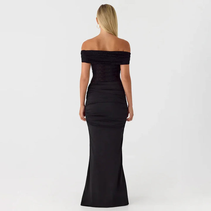 Maxi off-shoulder dress with lace design - LINI