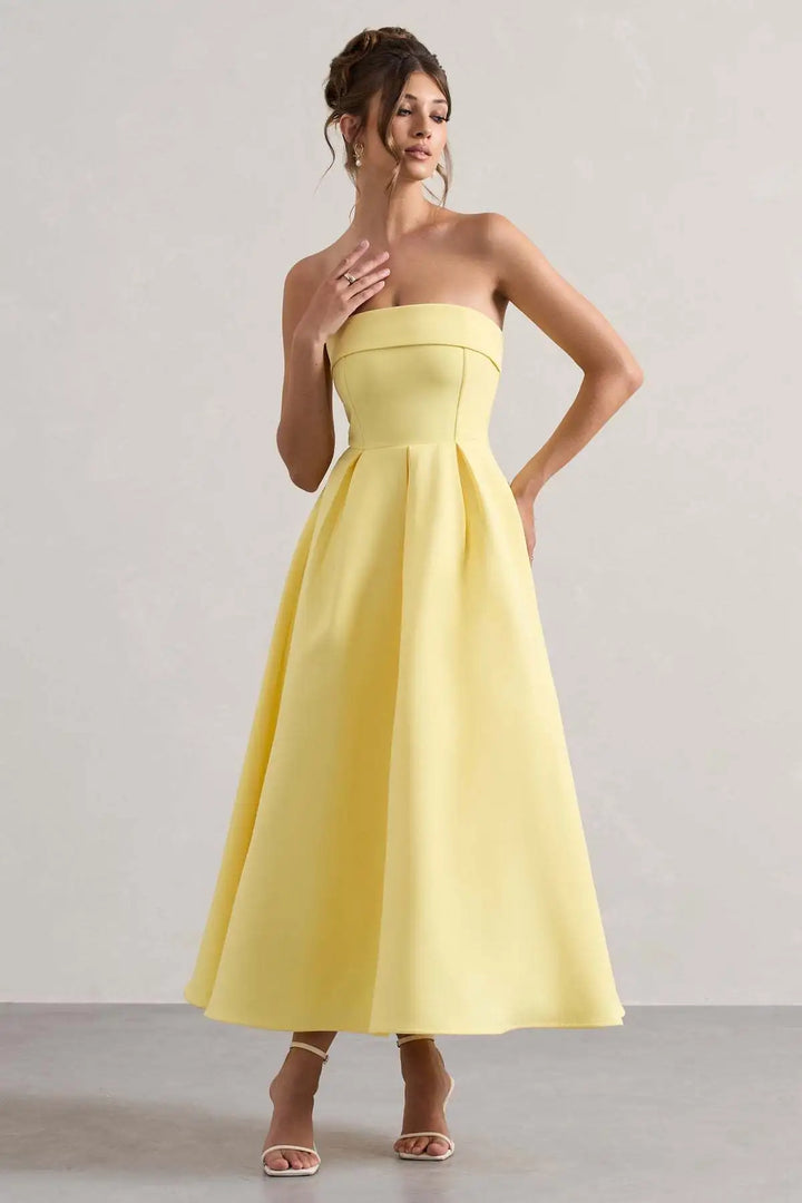 Elegant strapless midi dress - Sandra