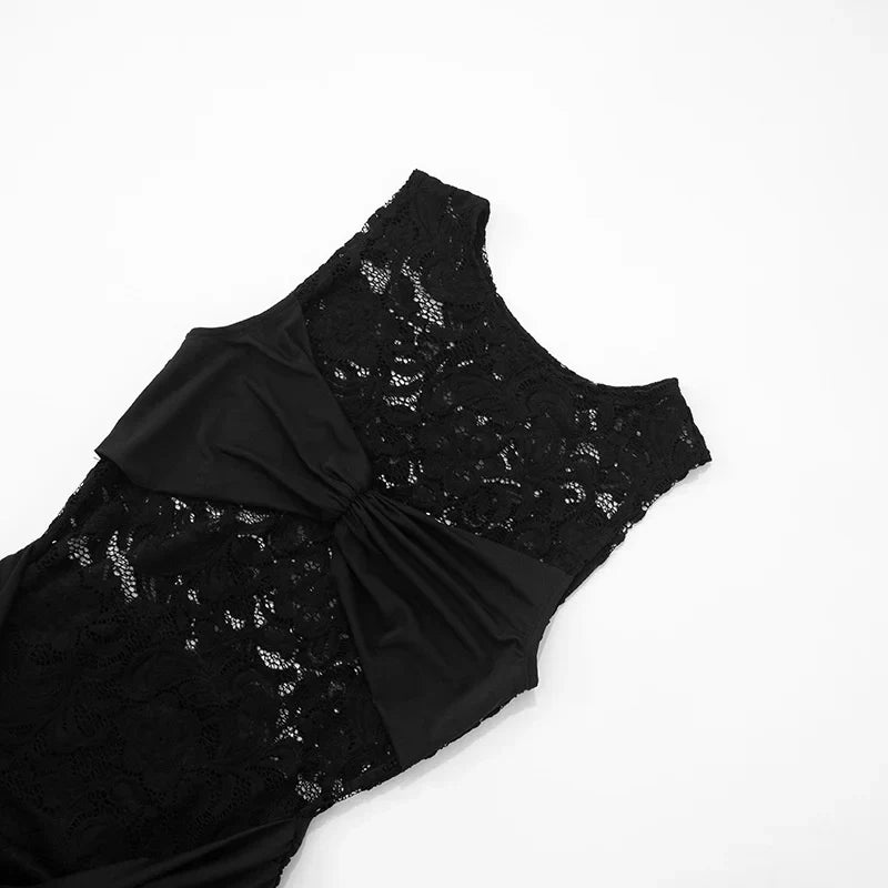 Lace mini dress decorated with trailing tie - Karin