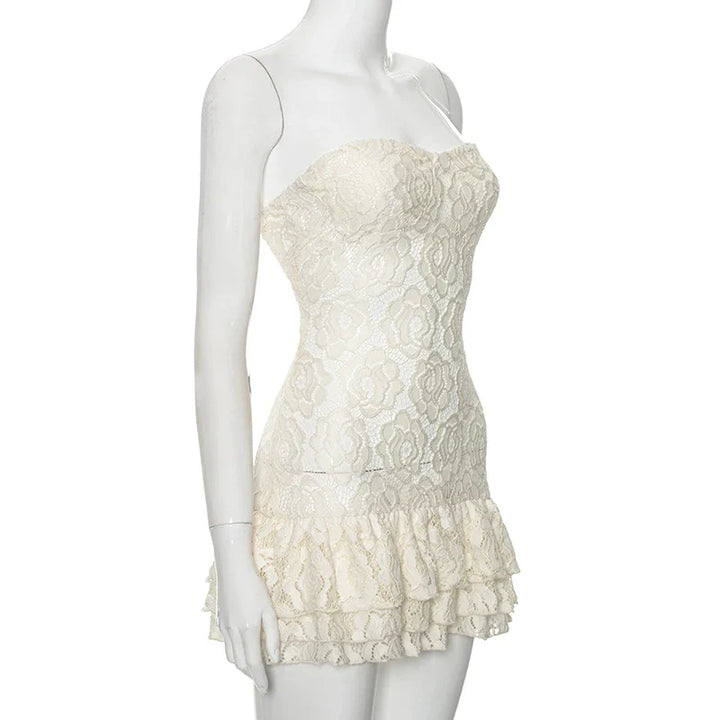 Strapless Lace Mini Dress with Ruffle - Cecelia
