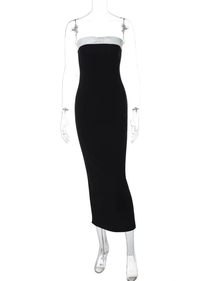 Elegant Strapless Midi Dress with Bow Detail - MORA
