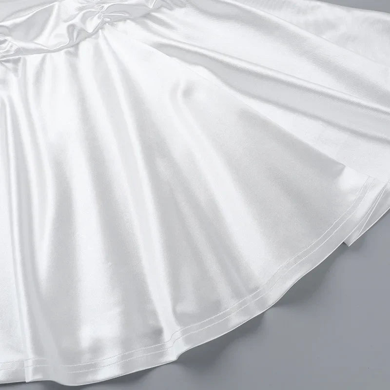 Satin mini dress with ruching and tie design on the straps - Celia