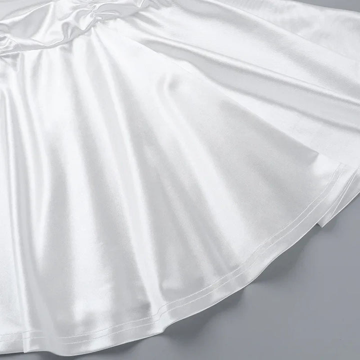 Satin mini dress with ruching and tie design on the straps - Celia
