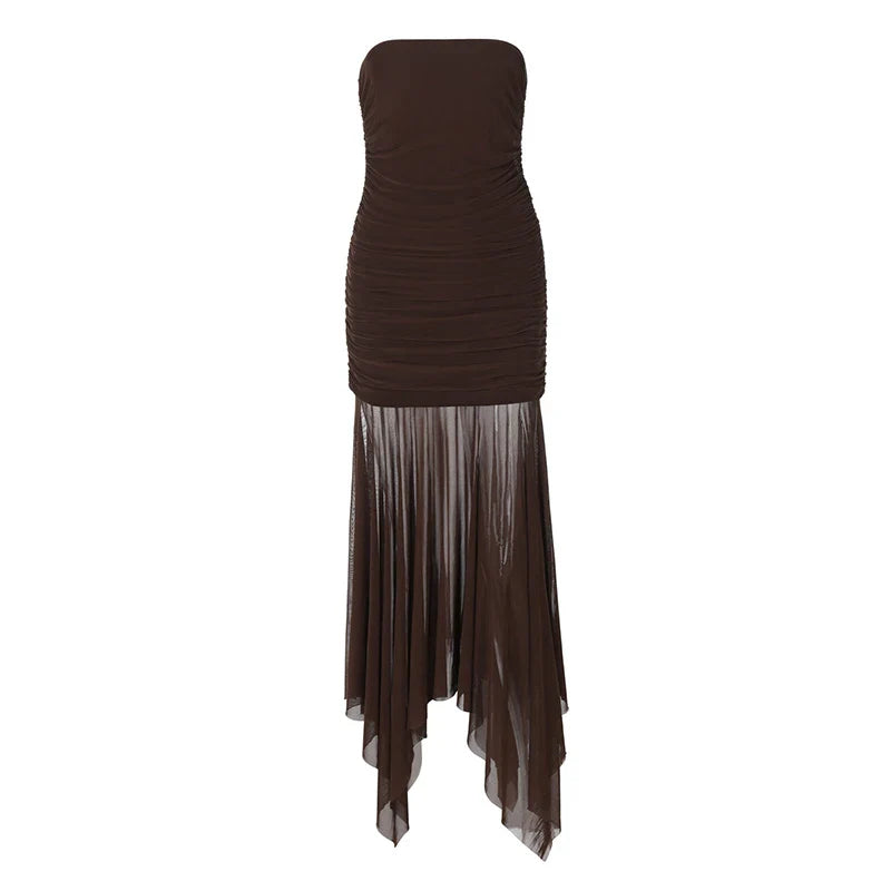 Strapless Maxi Dress with Chiffon Detail - Sicily