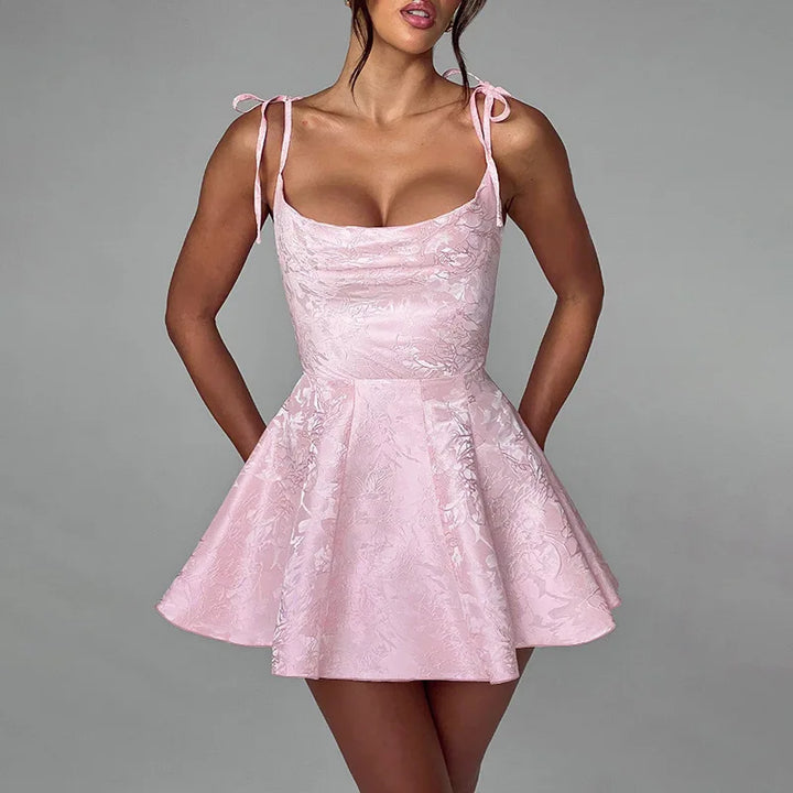 A-line mini dress with tie straps and floral embroidery detail - Marisol