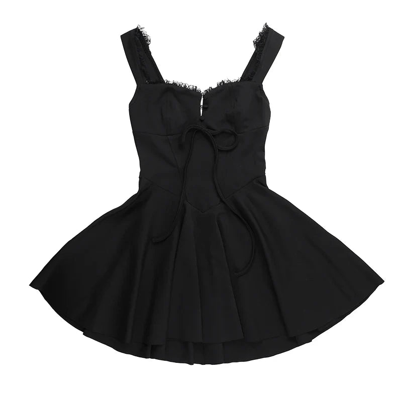 A-line mini dress with button decoration and chest tie - Marom