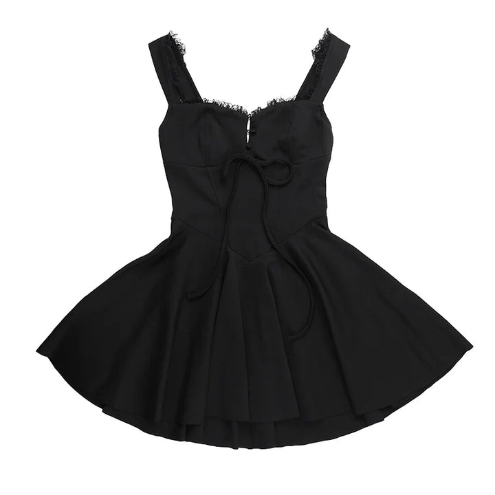 A-line mini dress with button decoration and chest tie - Marom
