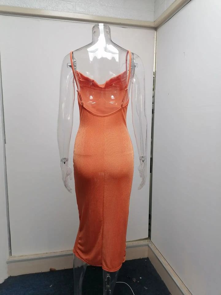 Summer midi knitted dress with slit decoration - Smile