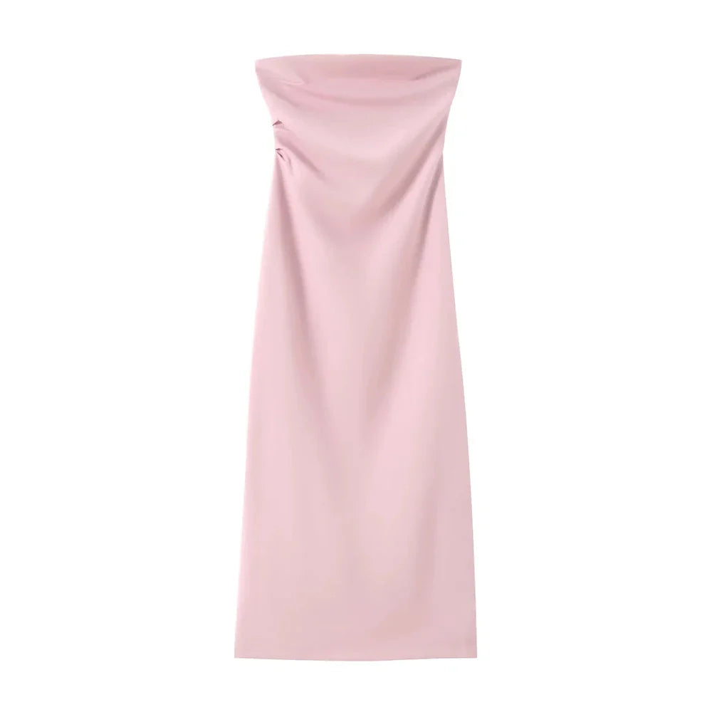 Strapless Midi Dress with Pleated Design - Emmy