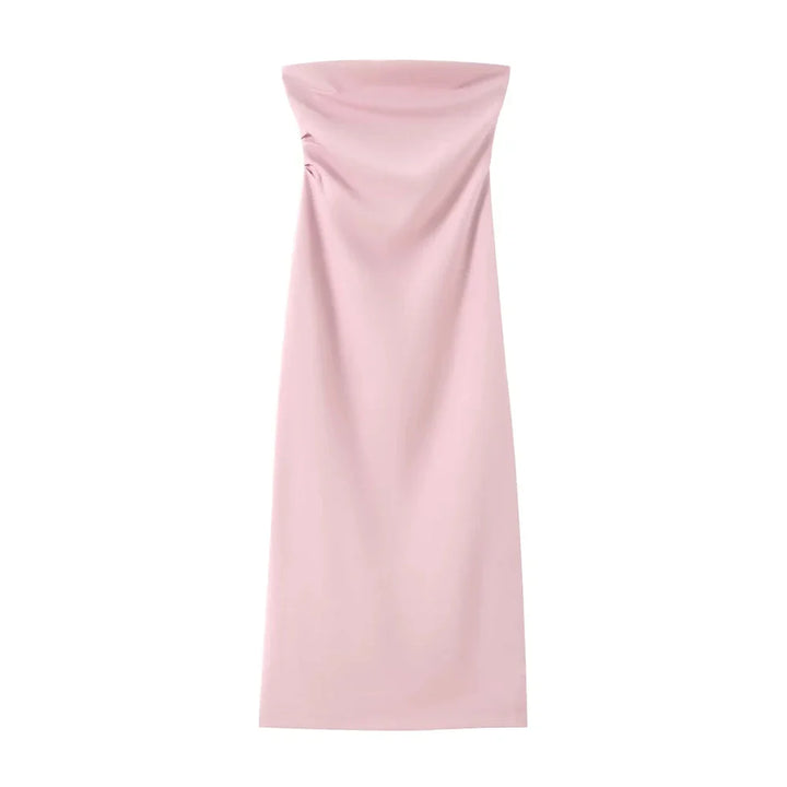 Strapless Midi Dress with Pleated Design - Emmy