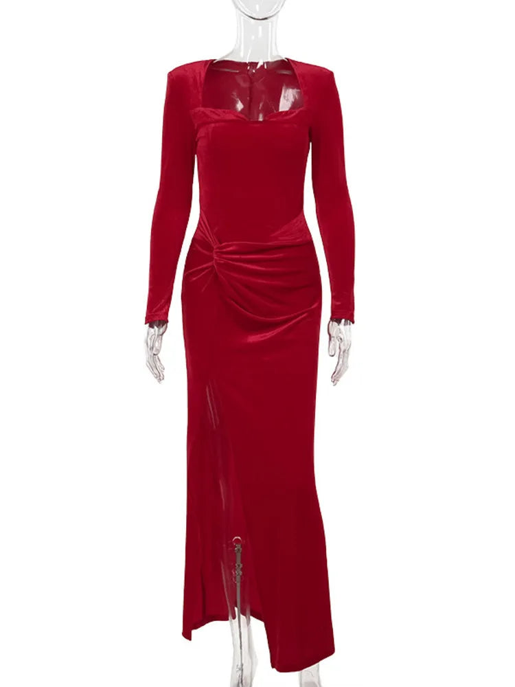 Velvet Maxi Dress with Slit Design - Prague