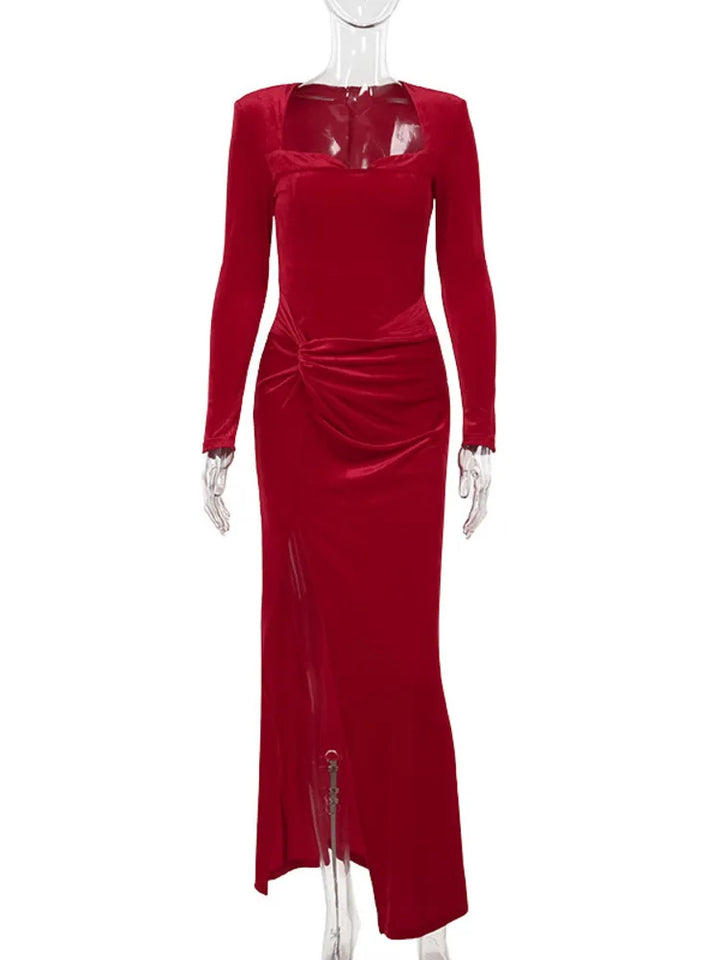 Velvet Maxi Dress with Slit Design - Prague