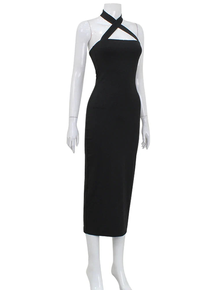 Fitted Maxi Dress with Cross Open Back Design - Sylvie