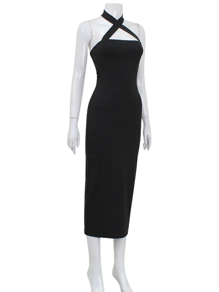 Fitted Maxi Dress with Cross Open Back Design - Sylvie