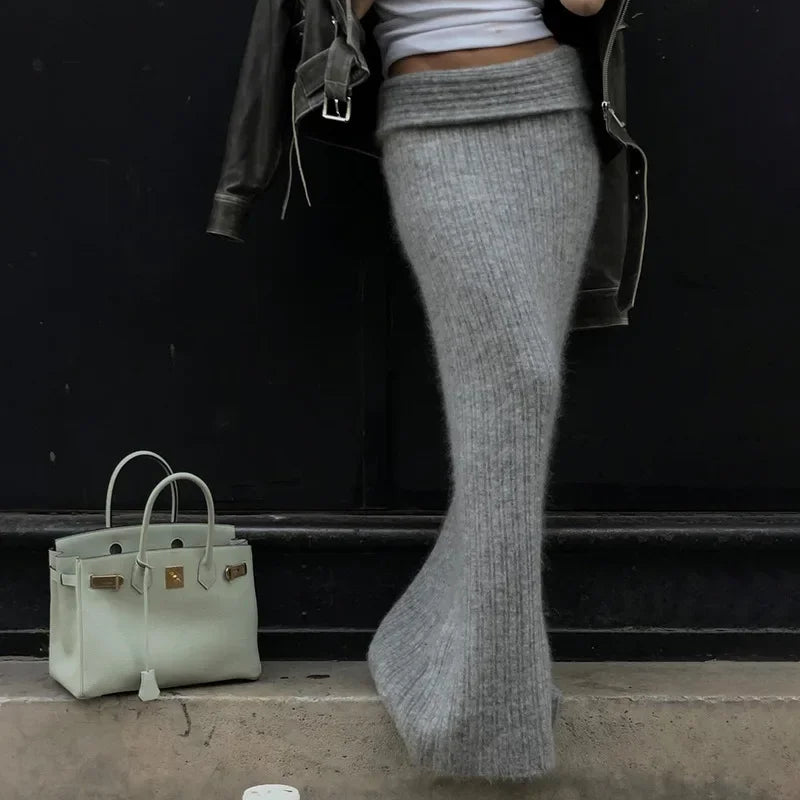 Two-Piece Knit Set with Off-Shoulder Top and Maxi Skirt - Ilona