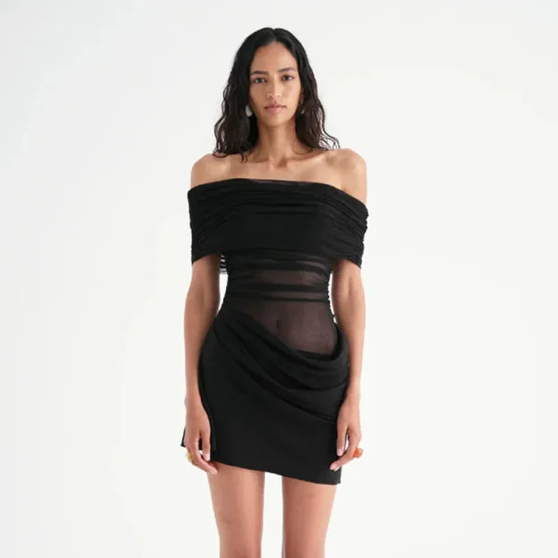 Mini dress with mesh design and off-shoulder - ALEX