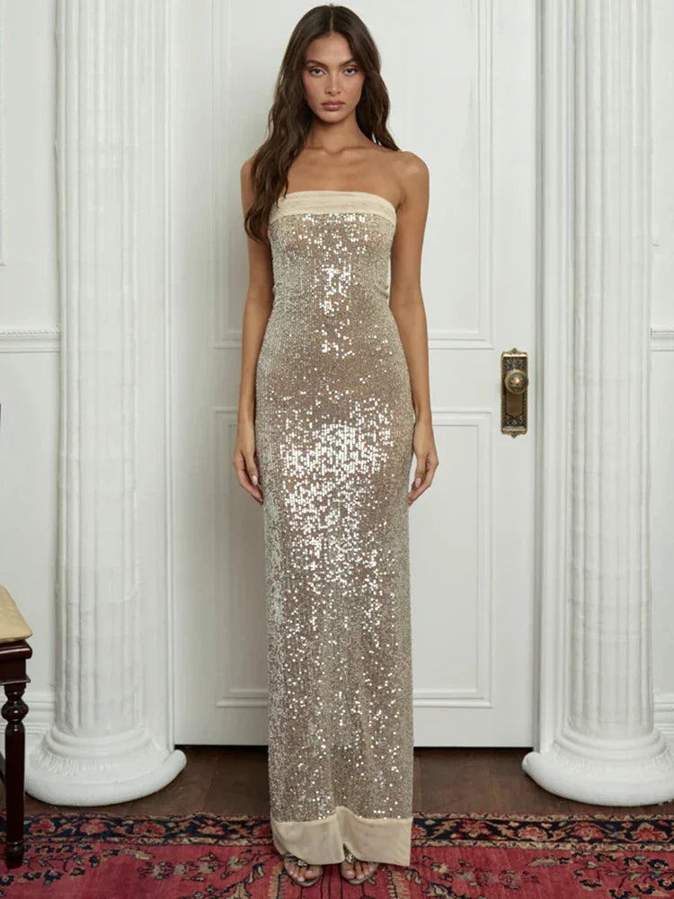 Strapless Maxi Dress with Sequin Design - WIN D