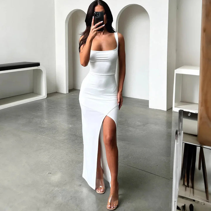 Maxi dress with back tie and slit decoration - Penelope