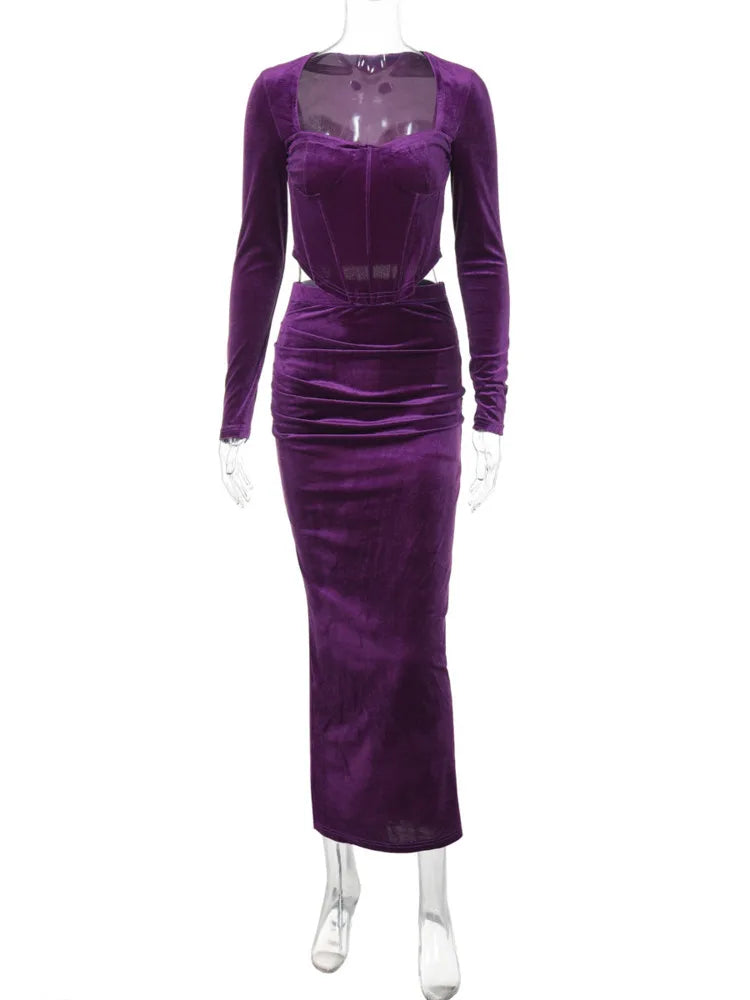 Velvet Two-Piece Set with Fitted Maxi Skirt and Top - Miranda