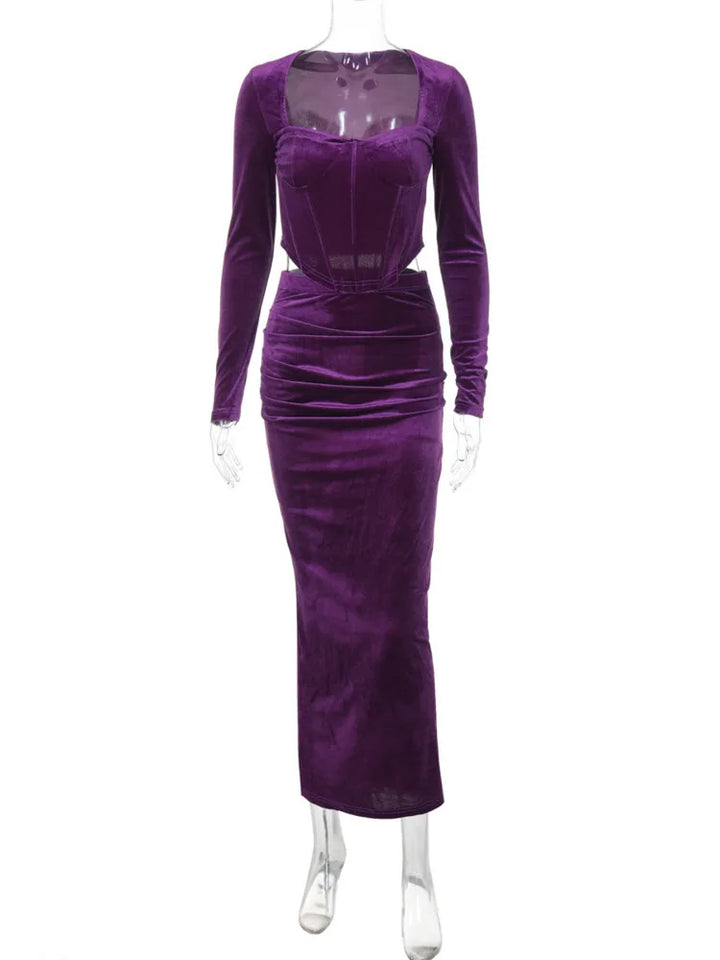 Velvet Two-Piece Set with Fitted Maxi Skirt and Top - Miranda