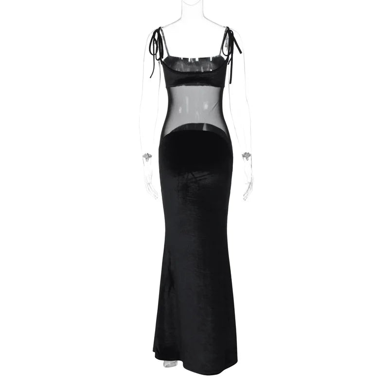 Elegant Maxi Evening Dress with Partial Sheer - Elinor